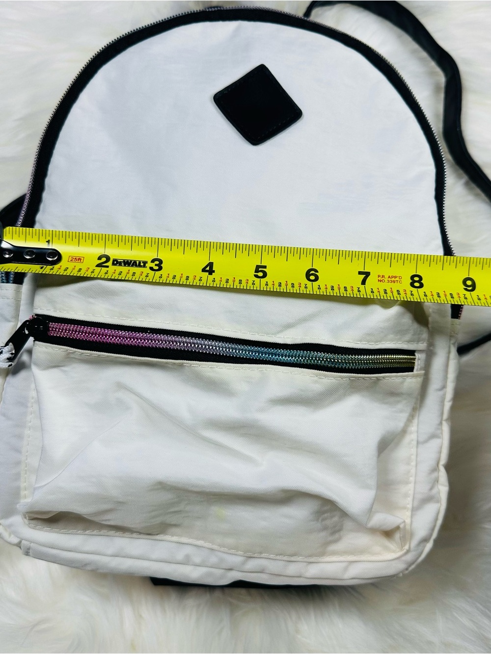 Claire's White Backpack with Black Trim and Multicolor Zipper - Picture 6 of 6
